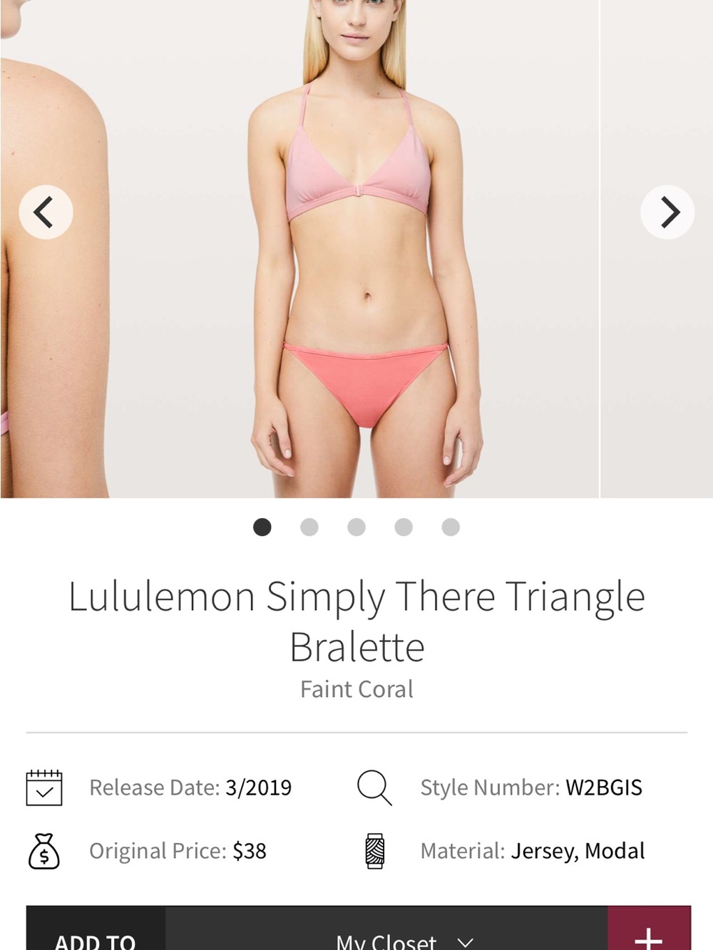 lululemon athletica Simply There Triangle Bralette - Faint Coral Pink